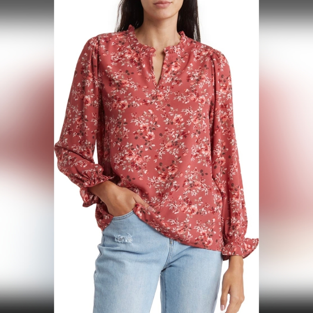 Chenault Rose Pink Floral Long Sleeve Blouse